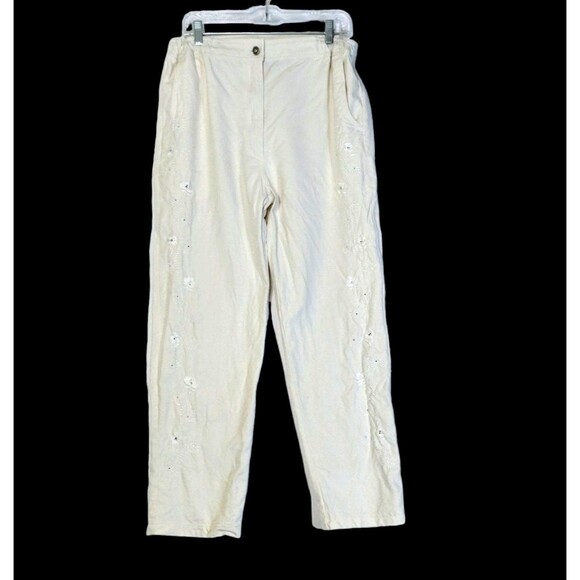 Bala Bala Pants Women's XL Silk Mirror Stud Zip Pockets Winter White Luxury VTG - Picture 1 of 12